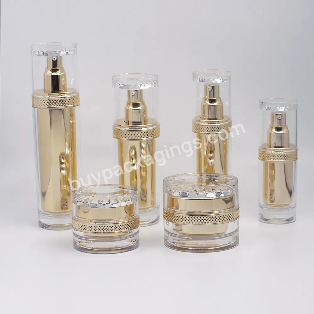 Golden Cosmetic Packaging Skin Care Round Set 15ml 30ml 50ml 100ml 120ml Acrylic Lotion Bottle And 30g50g Jar Set In Stock