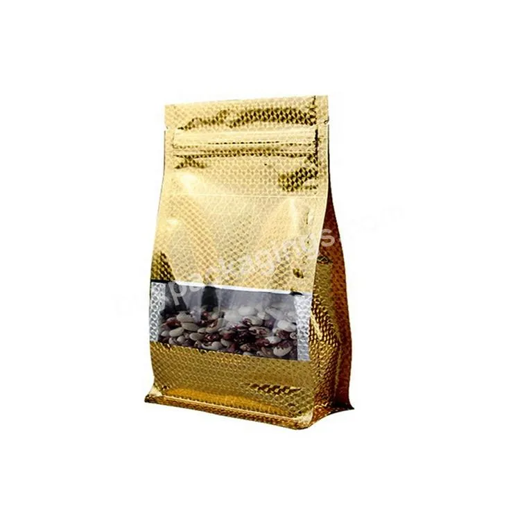 Golden Rice/coffee Bean Packaging Eight Side Sealed Stand Up Flat Bottom Zip Lock Bag