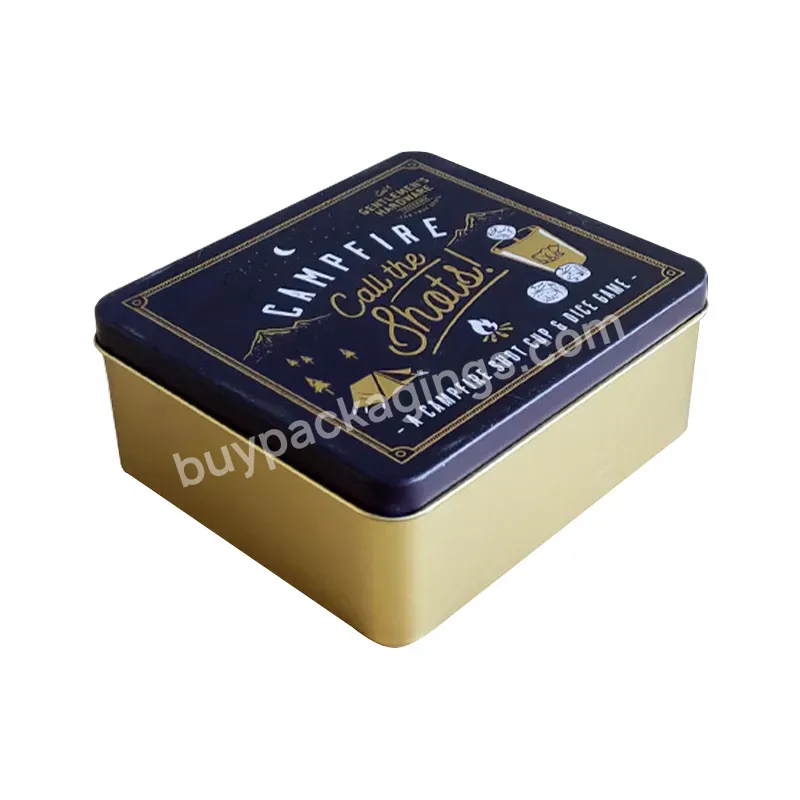 Golden Tea Candy Jar Tin Can Black Square Tea Container Tin Luxury Food Tea Packaging Metal Tin Can Box