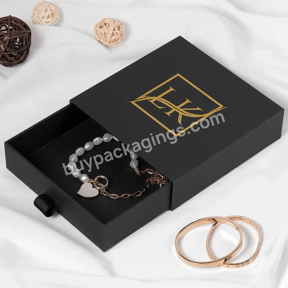 Good Price Drawer Cardboard Jewelry Box Black Square Package Necklace Bracelet Storage Carton Custom Packaging Box