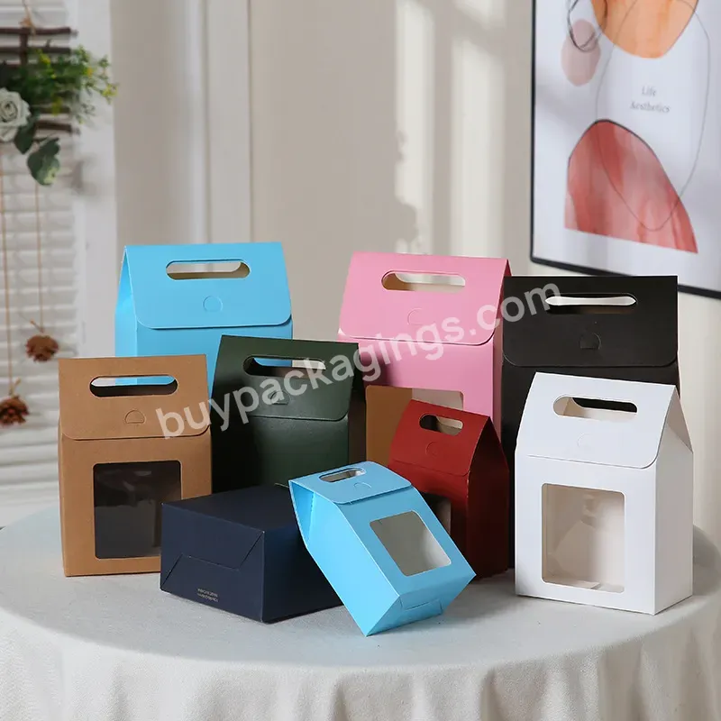 Good Quality Fresh Simple Solid Color Candy Bags Portable Brown Paper Gift Bag Pvc Window Gift Bags