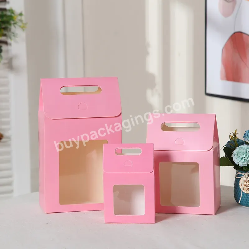 Good Quality Fresh Simple Solid Color Candy Bags Portable Brown Paper Gift Bag Pvc Window Gift Bags