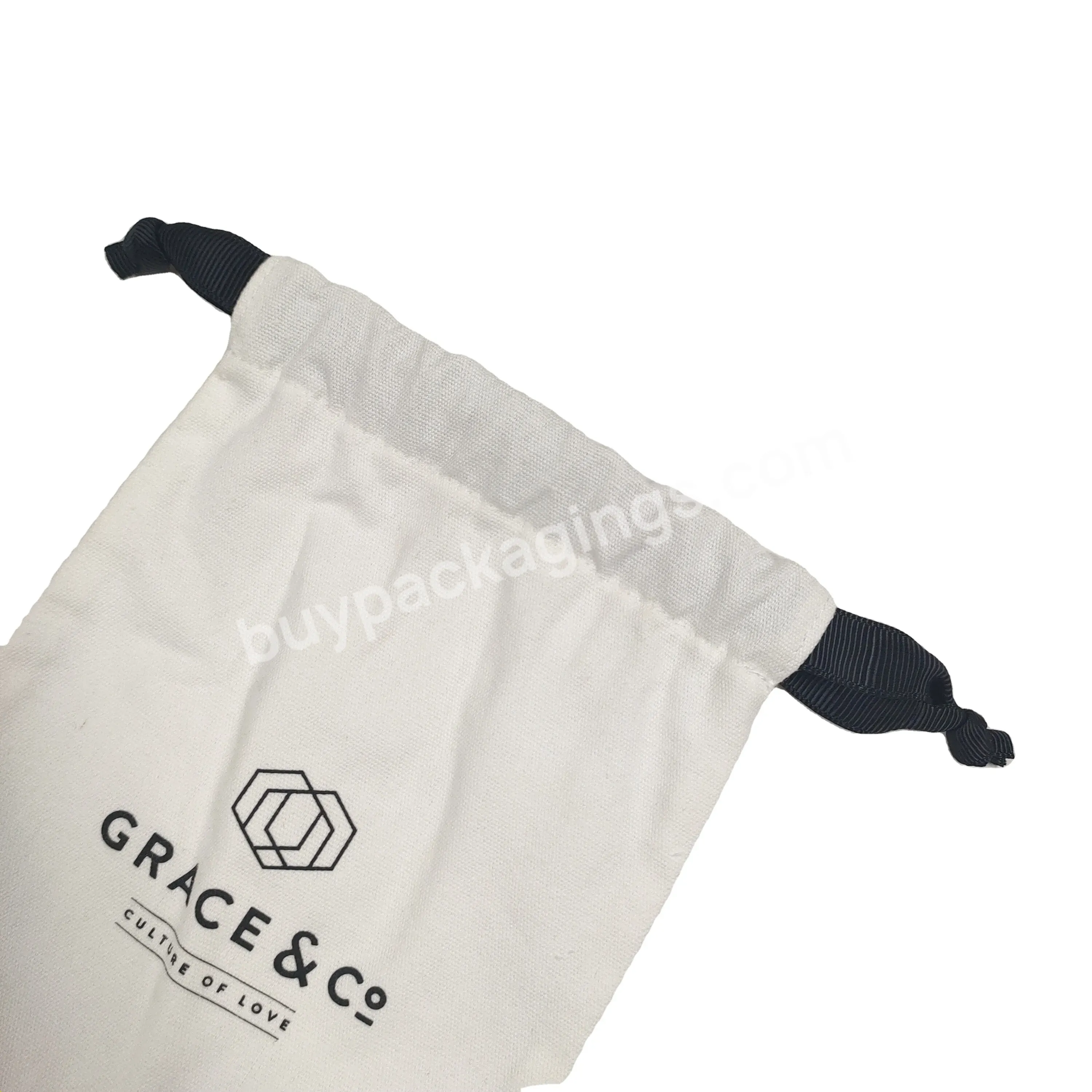 Good Quality Reusable Printed Gift Canvas Cotton Double String Handbag Custom Logo Dust Drawstring