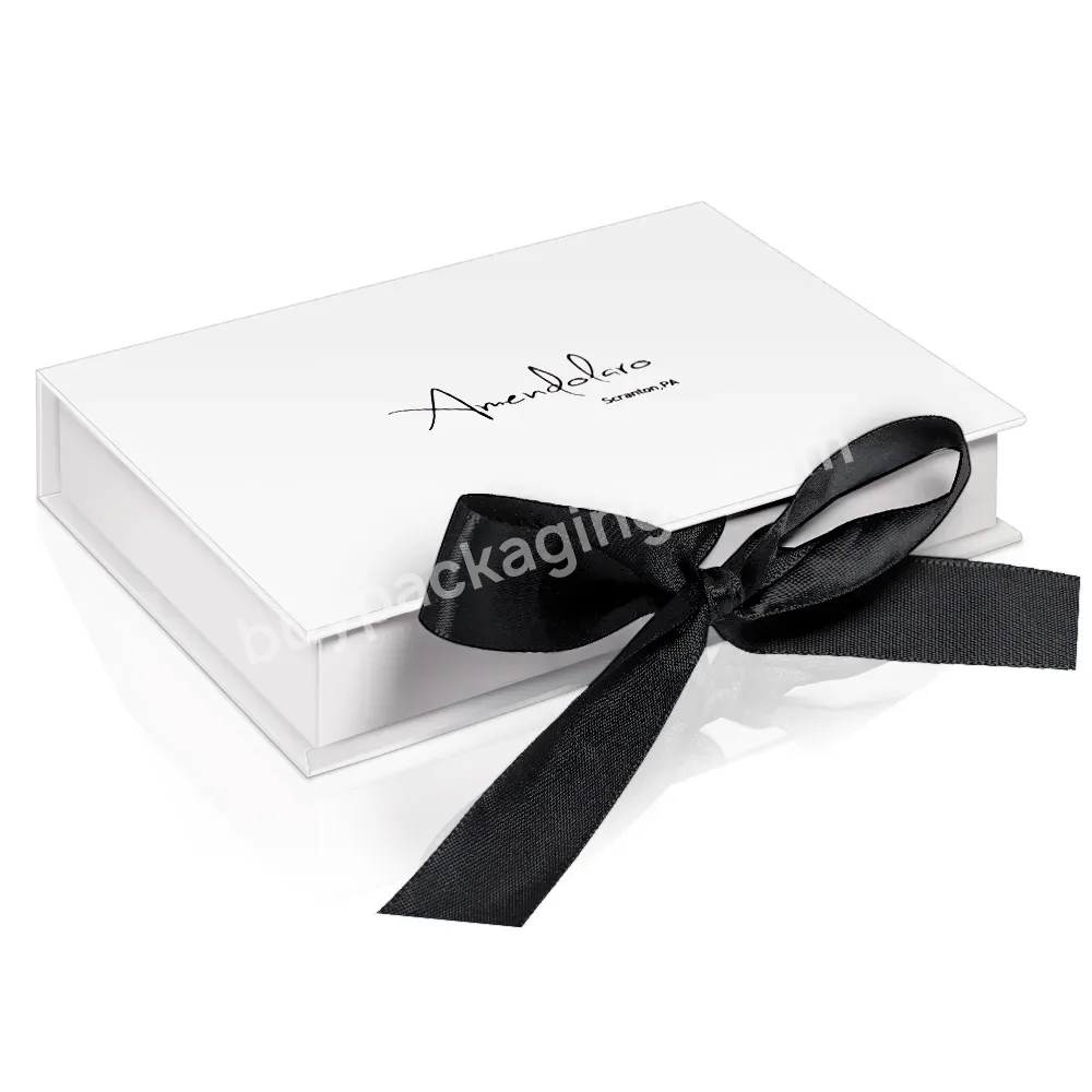 Good Quality Ribbon Handle Printing Cardboard Magnetic Packaging Custom Logo Jewelry Gift White Book Shape Box