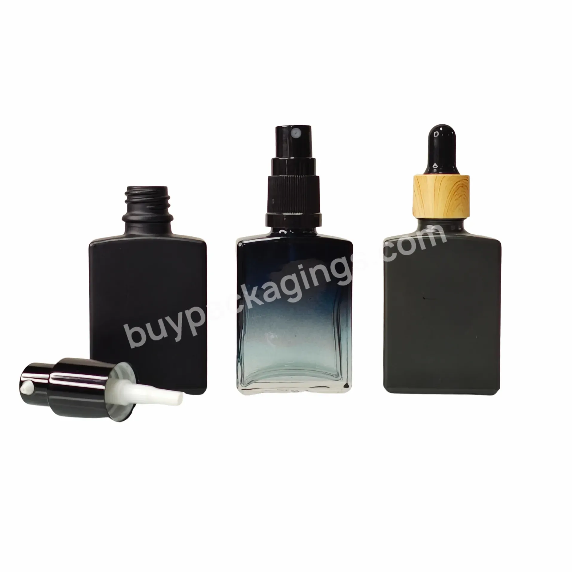 Gradient Black Matte Rectangle Square Shape 30ml Unique Design Empty Serum Glass Dropper Bottle For Essential Oils