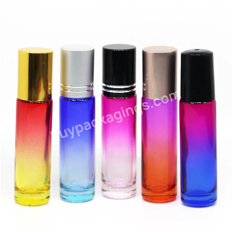 Gradient Colorful 10ml Roll On Glass Bottle Empty Fragrance Perfume Essential Oil Bottle 10cc Rainbow Roller Bottles