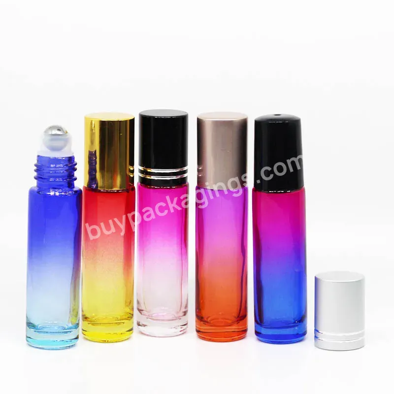 Gradient Colorful 10ml Roll On Glass Bottle Empty Fragrance Perfume Essential Oil Bottle 10cc Rainbow Roller Bottles