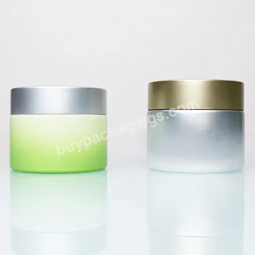 Gradient Green Silver Wholesale Matte Empty Wide Mouth Cosmetic Packaging Skin Cream 30g 50g 100g Glass Jar