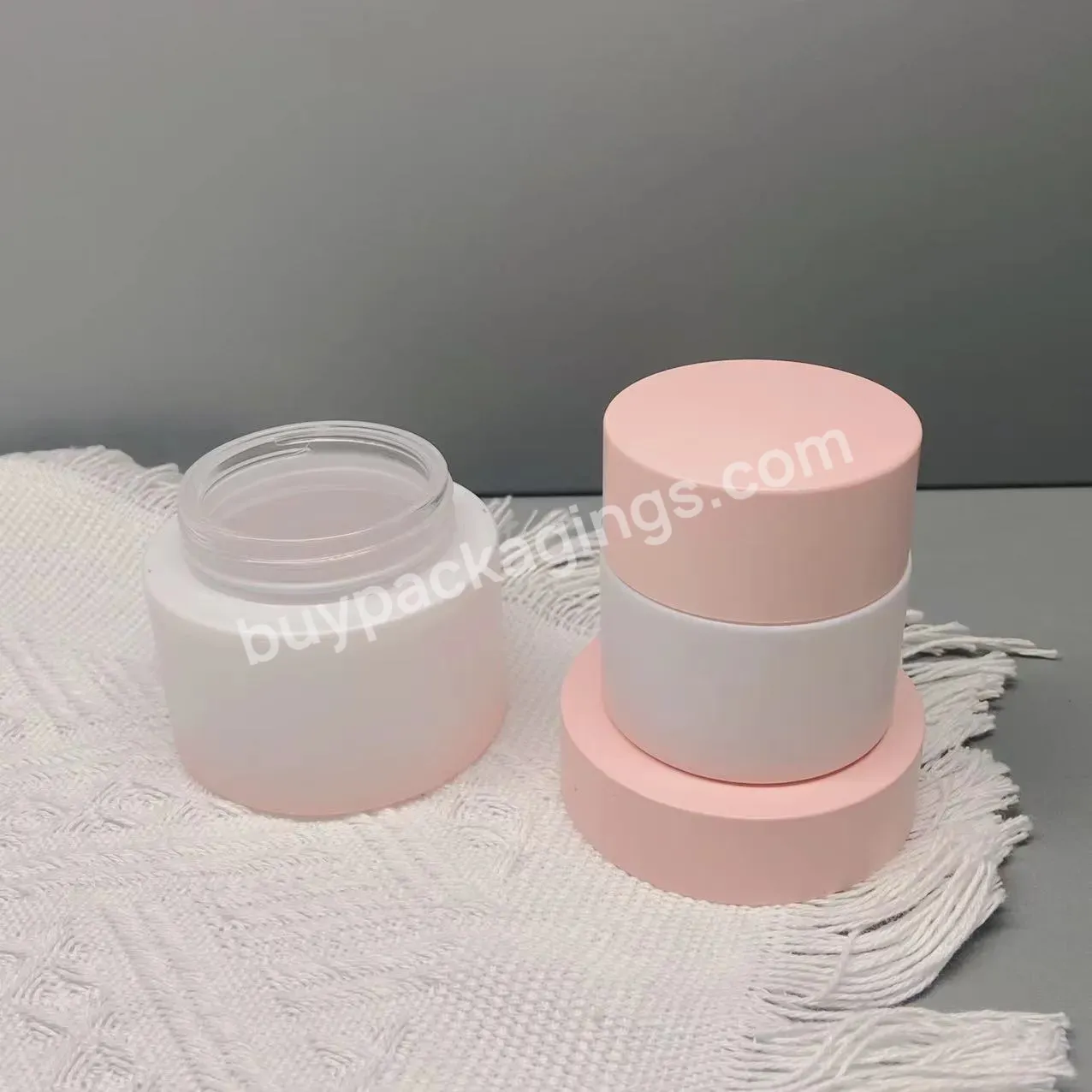 Gradient Pink Glass Jar Face Cream Jar With Gasket For Cosmetic Container 30/50g