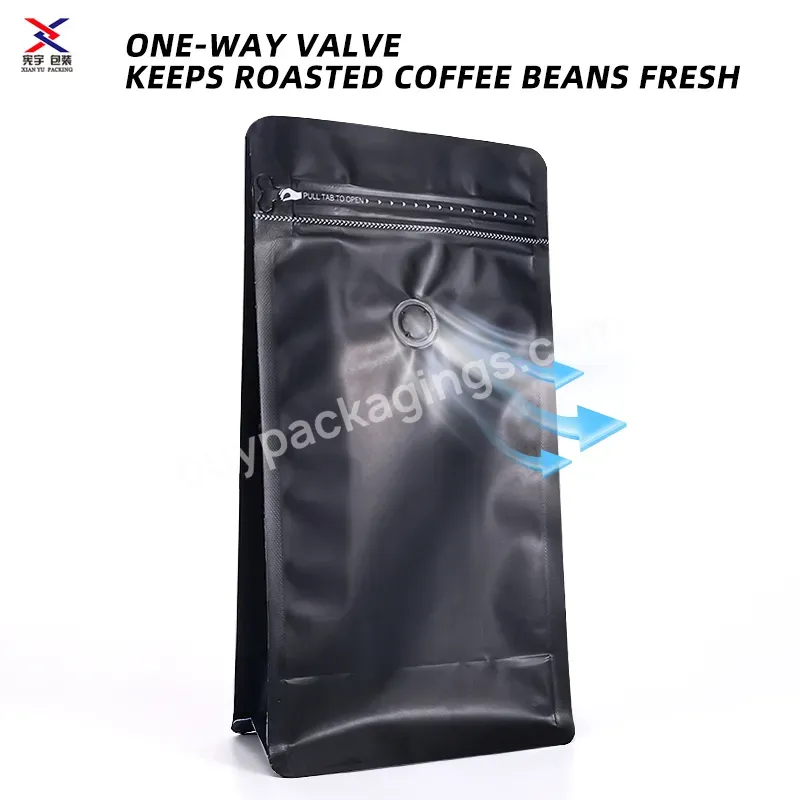 Gravure Printing Aluminum Foil Flat Bottom Stand Up Coffee Packaging Bags With Valve