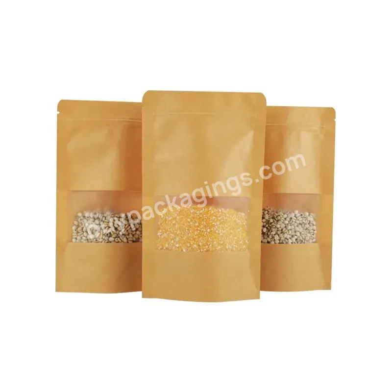 Gravure Printing Brown Kraft Paper Bag With Transparent Window For Food Packaging Candy Zip Kraft Paper Seal Bag Recyclable