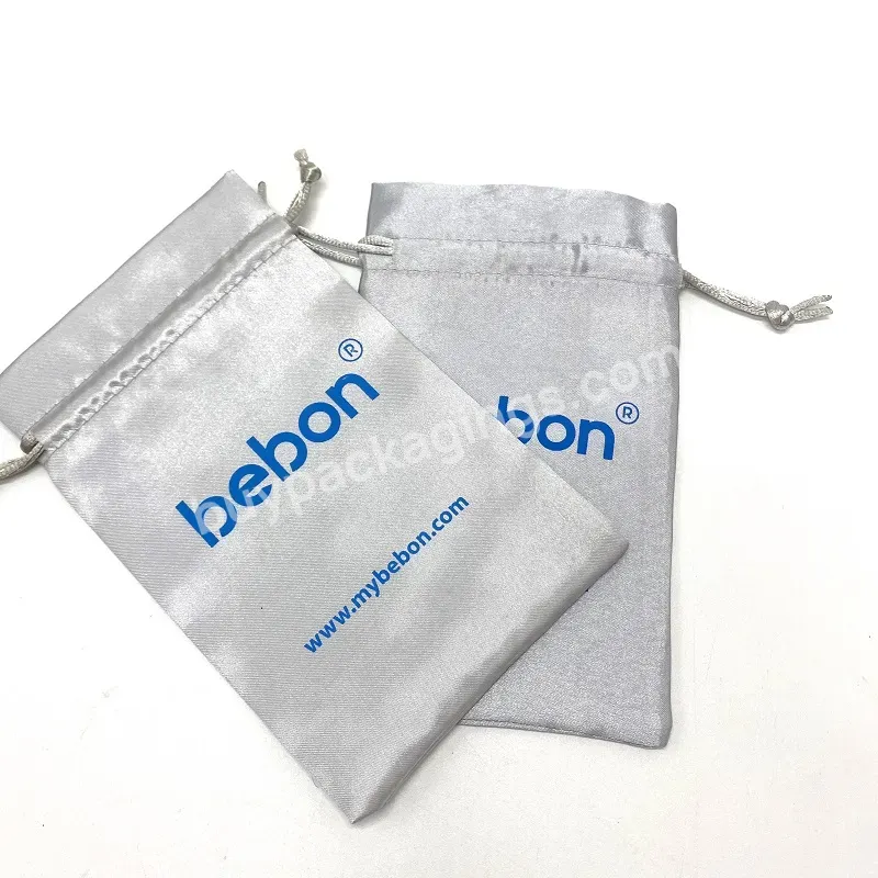 Gray 10*15 Cm Custom Logo Printed Packaging Jewelry Pouch Small Satin Earrings Bracelets Jewelry Drawstring Bag