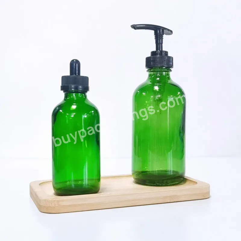 Green 30ml 60ml 120ml 8oz 500ml Boston Round Glass Dropper Cosmetic Bottle Essential Oil Bottles