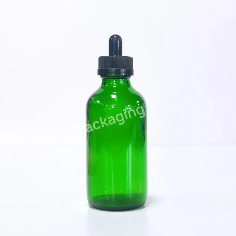 Green 30ml 60ml 120ml 8oz 500ml Boston Round Glass Dropper Cosmetic Bottle Essential Oil Bottles