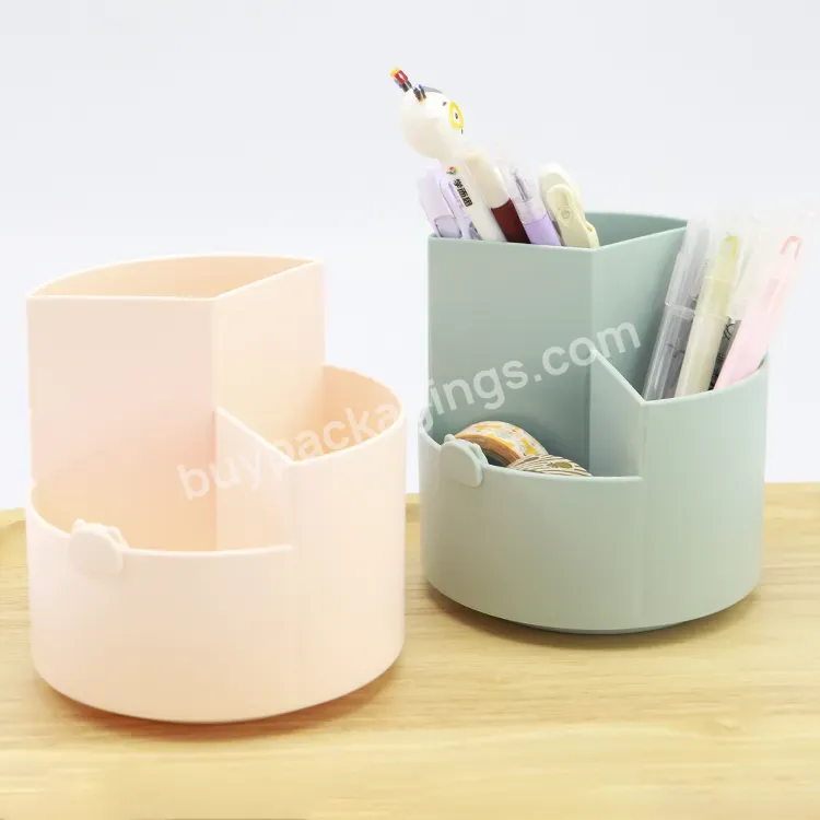 Green Large Capacity Colored 360 Rotating Pencil Pen Holder Stand 3 Grid Plastic Cute Round Shape Desk Top Organizer - Buy 360 Rotating Pencil Pen Holder,Desk Top Organizer,Pencil Holder Stand.