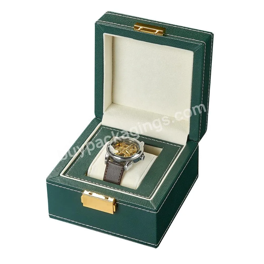 Green luxury leather watch packaging watch gift box with golden lock