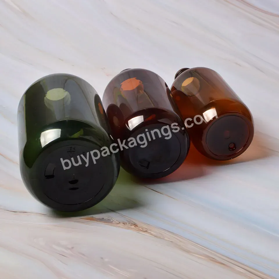 Green Pet 300ml 500ml Silk Screen Printing Round Bottom Shoulder Cosmetic Packaging Lotion Pump Bottle