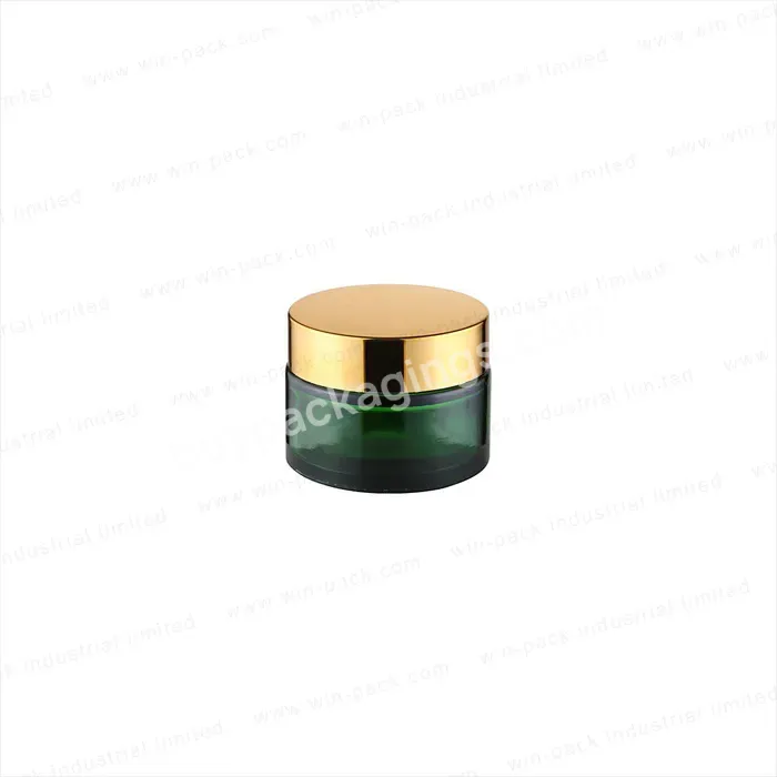 Green Round Glass Jars With Inner Liners & Black Lids For Face Cream