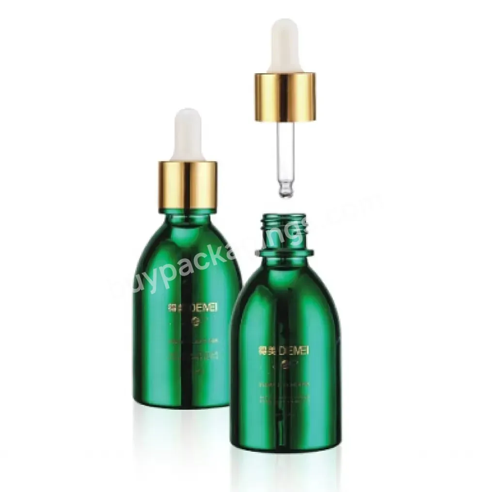 Green Uv Coating 50ml Glass Dropper Bottle With Gold Pipette For Skincare Serum And Essential Oil