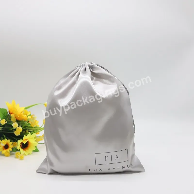 Grey Custom Logo Silk Satin Drawstring Bag Large Bikini Swimsuit Lingerie Underwear Dust Packaging Bags