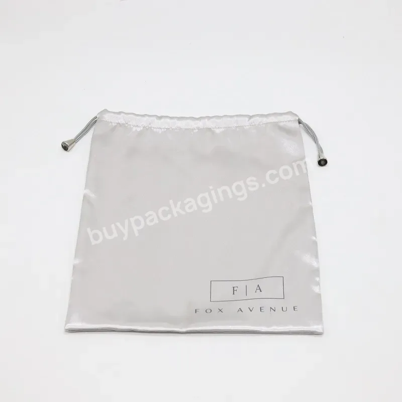 Grey Custom Logo Silk Satin Drawstring Bag Large Bikini Swimsuit Lingerie Underwear Dust Packaging Bags