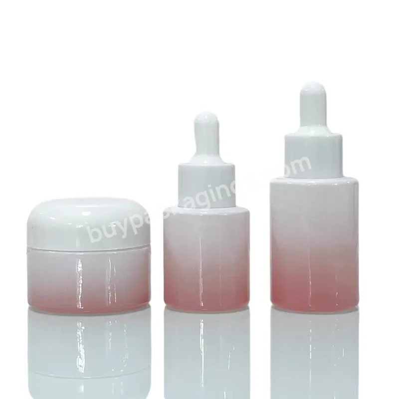 Guangzhou Factory Pink Glass Bottle Cosmetic Jar 20ml 30ml 50ml 30g 60g Packaging Empty Skin Care Bottle Set