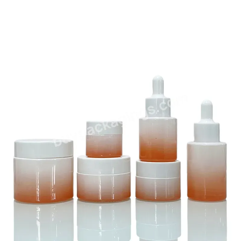 Guangzhou Factory Pink Glass Bottle Cosmetic Jar 20ml 30ml 50ml 30g 60g Packaging Empty Skin Care Bottle Set