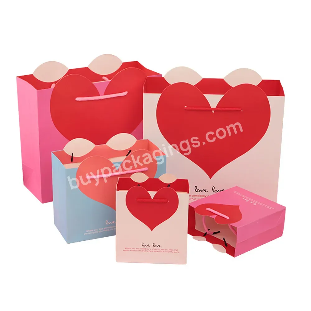 Guest Present Packaging Valentine's Day Kraft Paper Bag Wholesale Shopping Bag Love Heart Print Wedding Party Gift Paper Bag