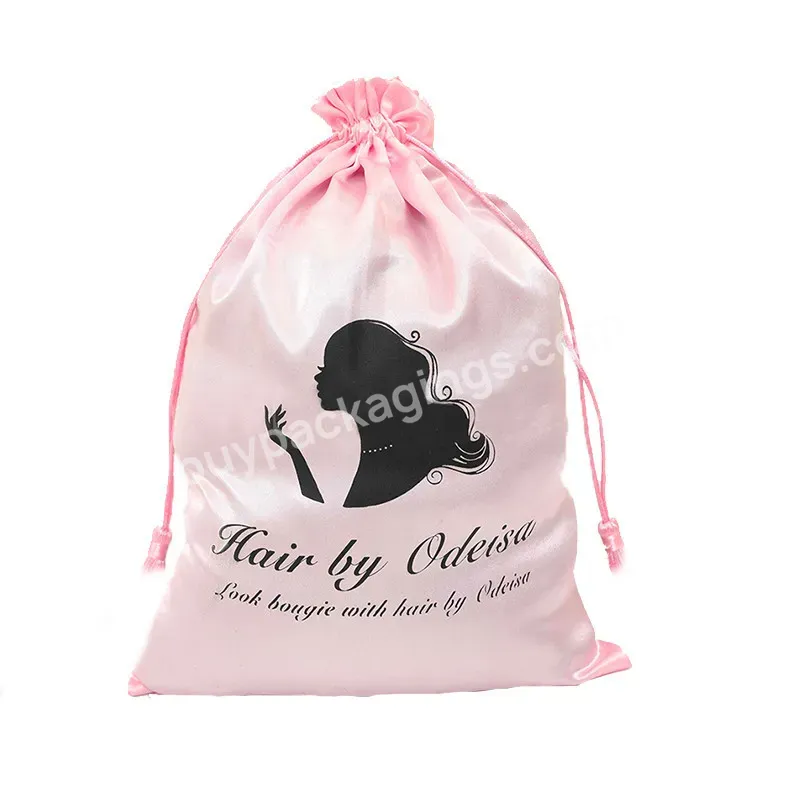 Hair Bundles Satin Pink Bag Packaging Custom Logo Jewelry Pouch Velvet Drawstring Silk Bag For Wigs Bra Lingerie Clothes Shoes