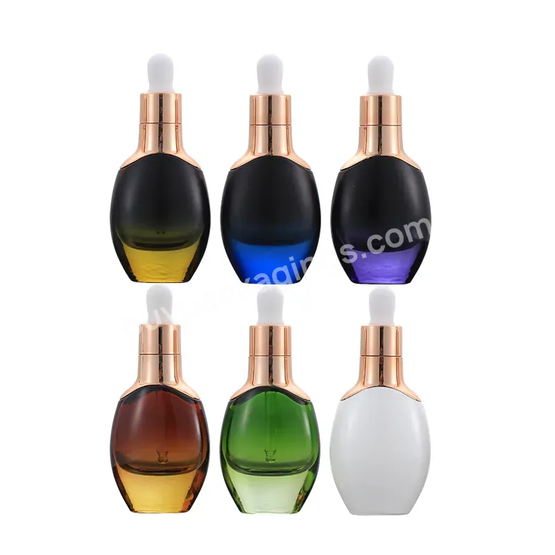 Hair Oil Dropper Bottle Clear Glass Luxury Essential Oil Dropped Bottle 30ml Gold Silver Cover Glass Bottle Set For Body Care