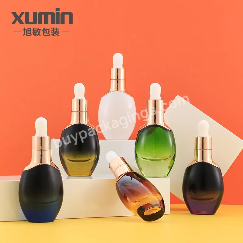 Hair Oil Dropper Bottle Clear Glass Luxury Essential Oil Dropped Bottle 30ml Gold Silver Cover Glass Bottle Set For Body Care