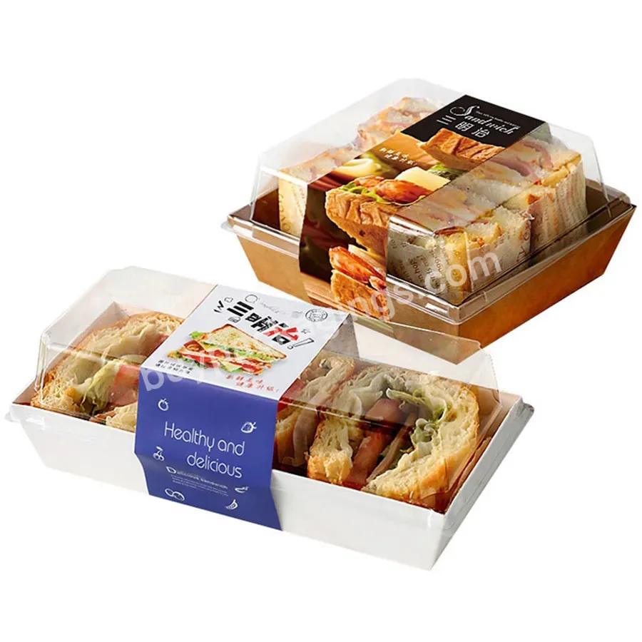 Hamburger Bread Hot Dog Sandwich Kraft Paper Food Packaging Disposable With Clear Plastic Lid