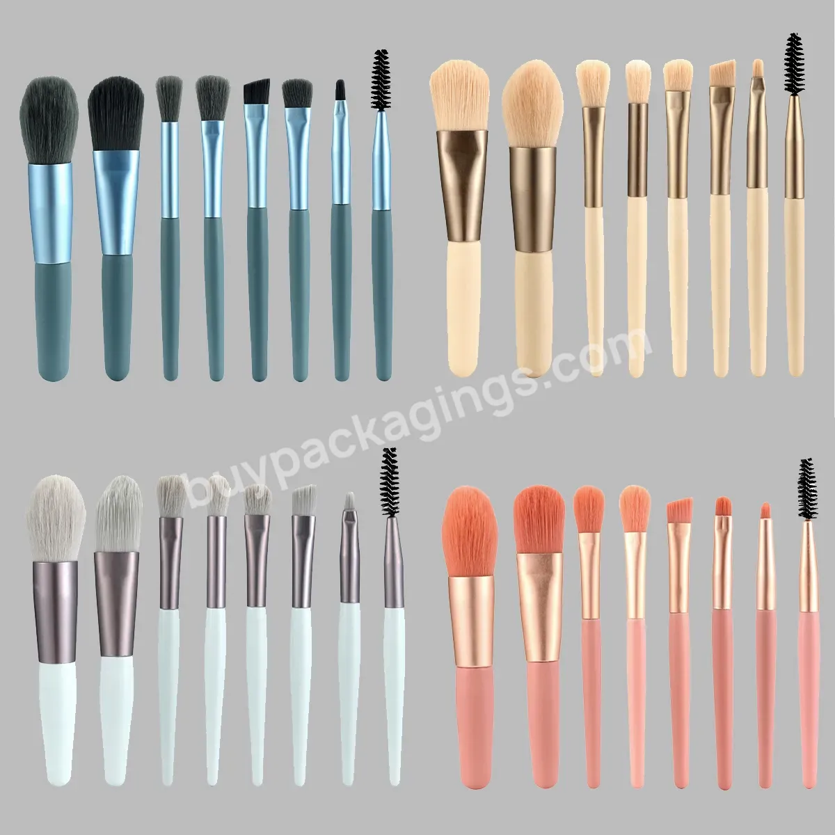 Handle Private Label 8pcs Bling Make Up Brushes Custom Logo Foundation Contour Eye Powder Brushes For Make Up