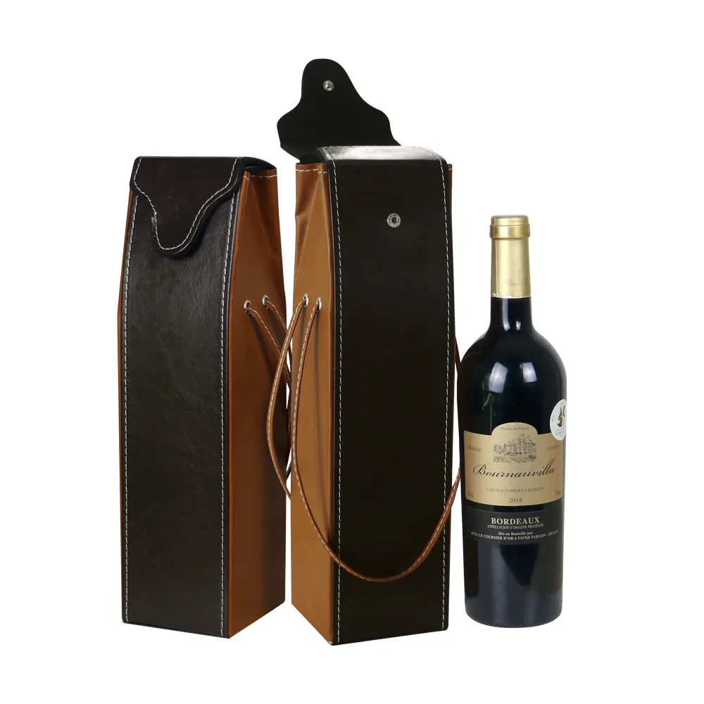 Handmade Custom Luxury Brown Travel Jute Holder Leather folder Wine Bottle Bag With handbag