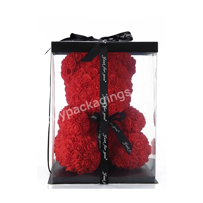 Handmade Pe Romantic Rose Bear Simulation Eternal Flowers Rose Bear Birthday Exquisite Gift Box Valentine's Day Gift Foam Bear