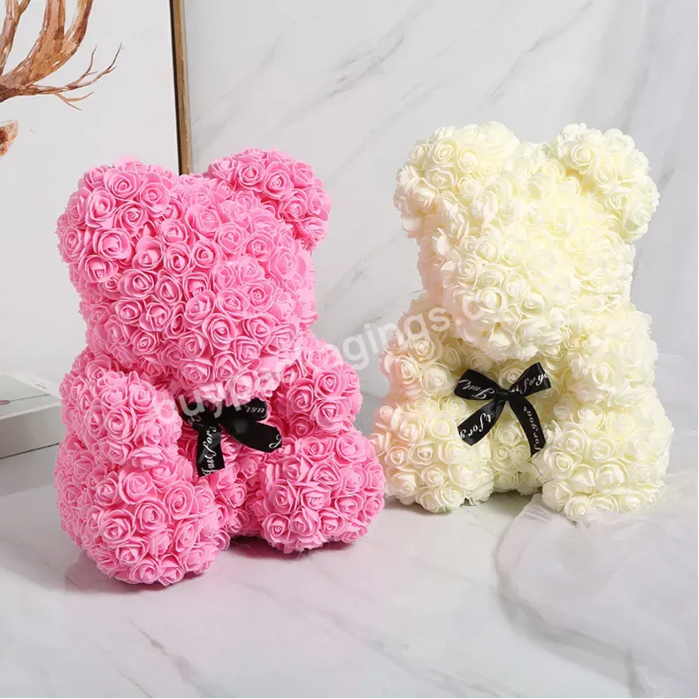 Handmade Pe Romantic Rose Bear Simulation Eternal Flowers Rose Bear Birthday Exquisite Gift Box Valentine's Day Gift Foam Bear