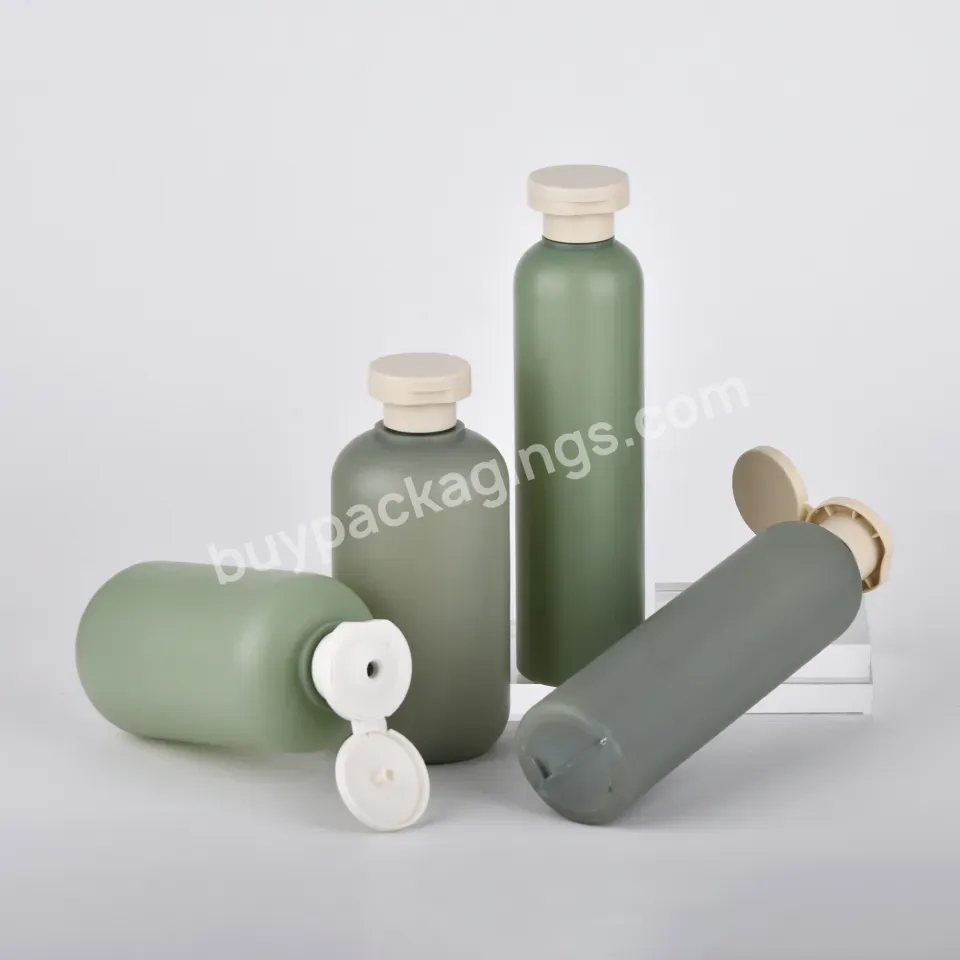 Hdpe Custom 200ml 300ml 500ml Soft Green Soft Touch Plastic Body Wash Shampoo Lotion Bottle With Flip Cap