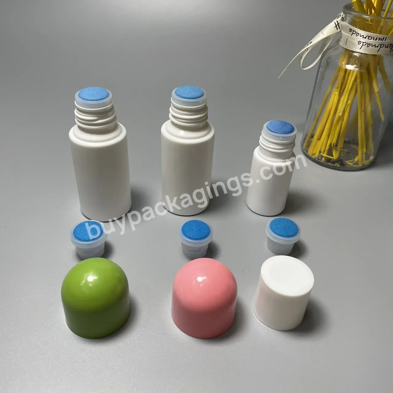 Hdpe Plastic Liquid Liniment Sponge Top Brush Bottle With Sponge Brush Applicator Screw Cap