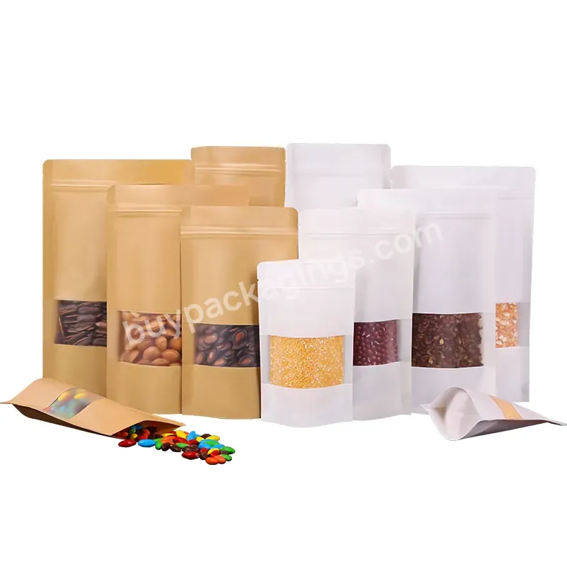 Heap Promotion High Quality Waterproof Food Packing Kraft Paper Zipper Stand Up Bag