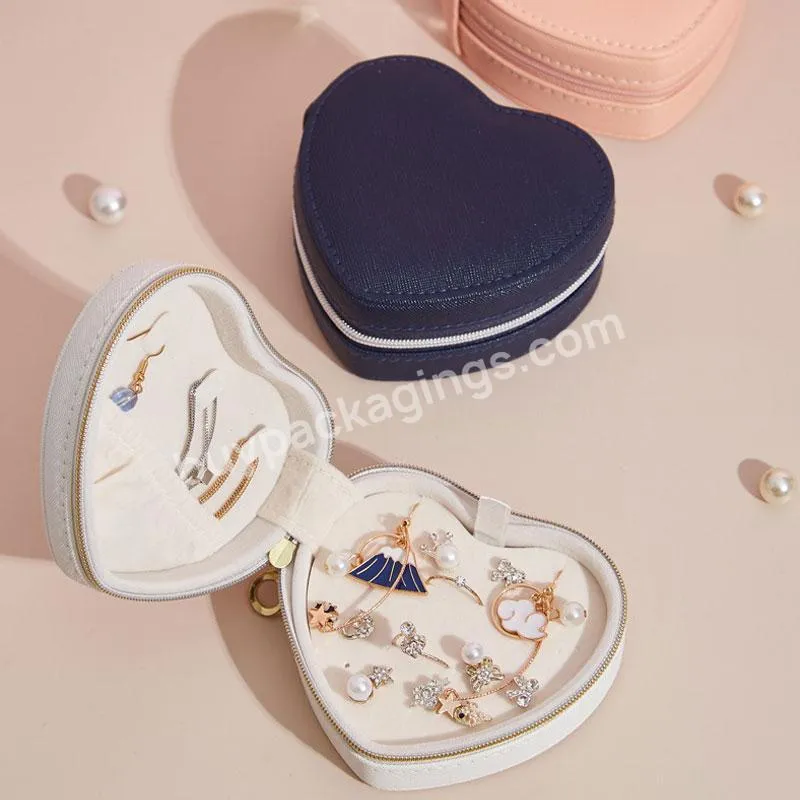 Heart-shaped Jewelry Earrings Bracelet Storage Box Zipper Jewelry Travel Bag