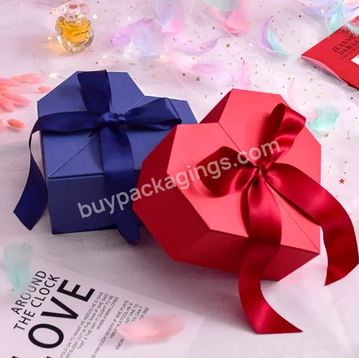 Heart-shaped Rigid Cardboard Box With Ribbon Paper Heart Shaped Packaging Box For Birthday Wedding Gift Wrap
