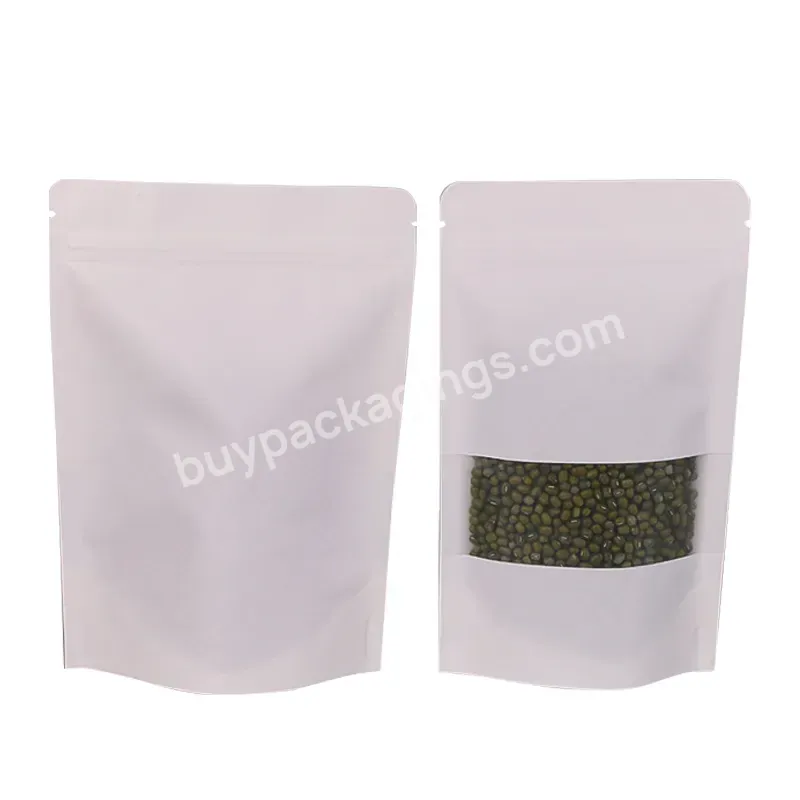 Heat Seal Stand Up Kraft Paper Zipper Bag White Food Pouch Fashion Frosted Window Kraft Paper Food Bag
