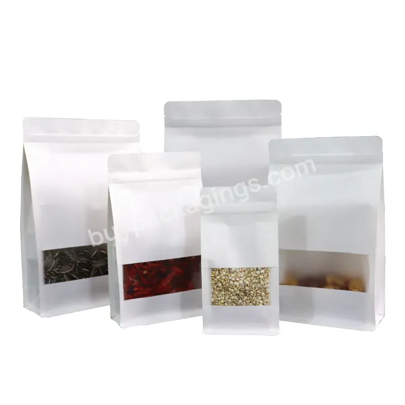 Heat Sealer Food Grade Kraft Paper Bags Square Bottom Zipper Bag Frosted Window White Craft Paper Bag