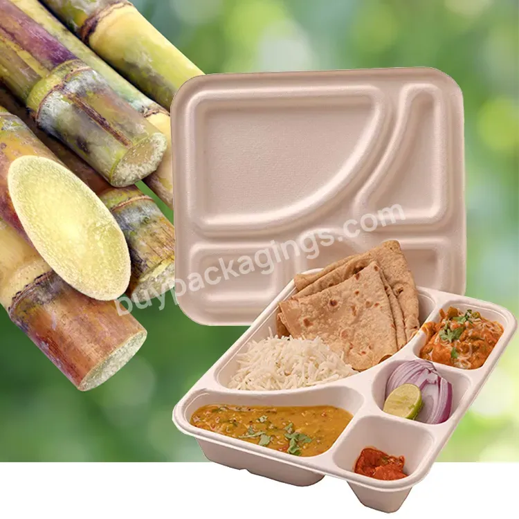 Heavy Duty Durable Disposable Eco-friendly Restaurant Natural Paper Pulp 5 Compartment Food Sugarcane Sealable Bagasse Tray - Buy Bagasse Tray,Sealable Bagasse Tray,Sugarcane Bagasse Tray.