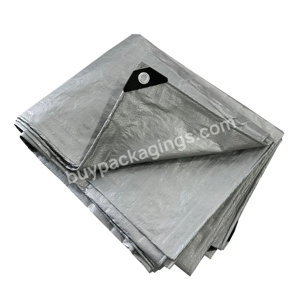 Heavy Duty Waterproof Silver Black 8' X 10'tarps Cover Pe Tarpaulin Sheet With Metal Grommets