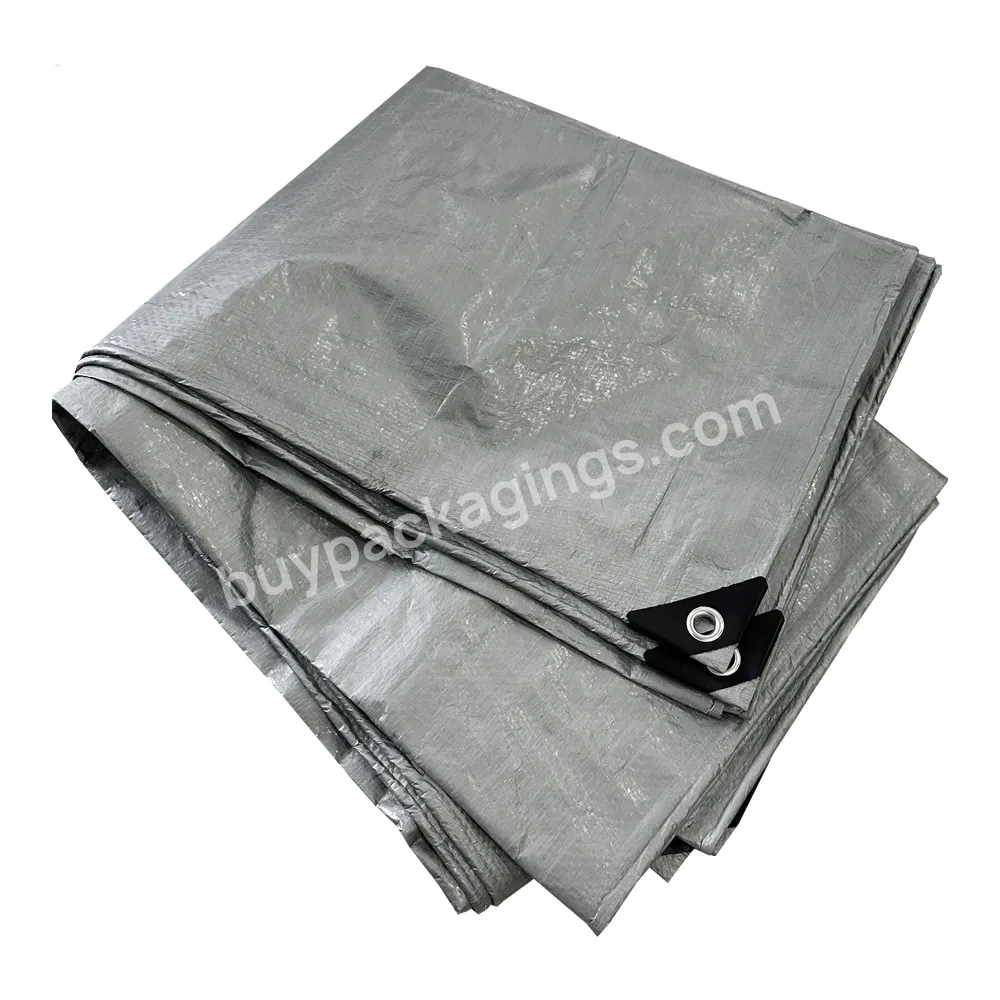 Heavy Duty Waterproof Silver Black 8' X 10'tarps Cover Pe Tarpaulin Sheet With Metal Grommets