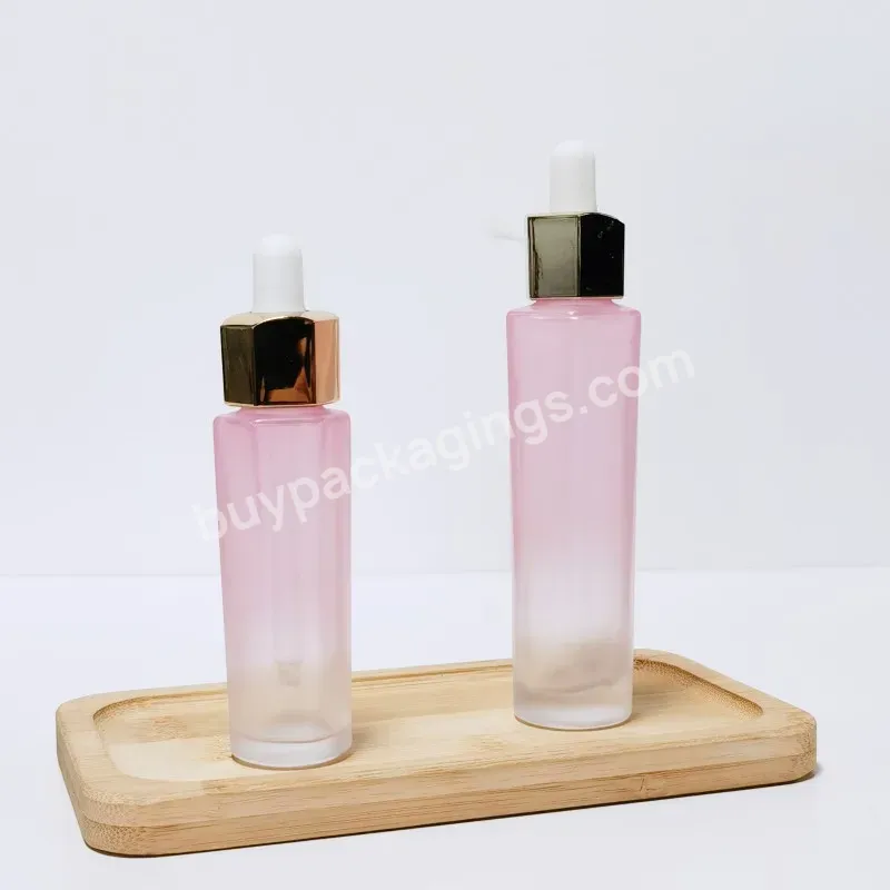 Hexagon Pink Empty Frosted Clear Facial Serum Luxury Bottle Custom 30ml Glass Bottles For Face Oil