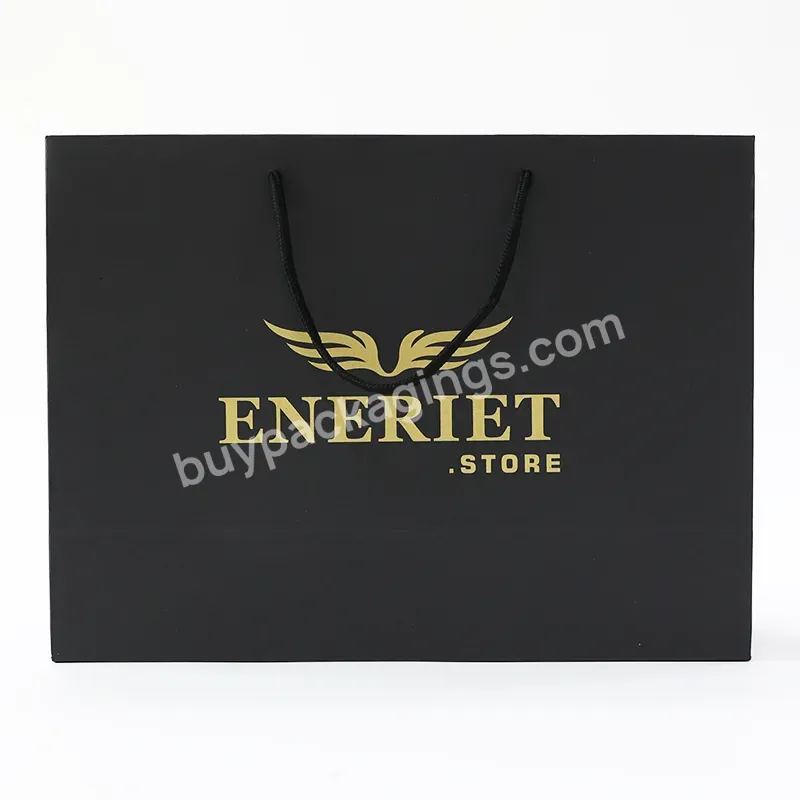 High-capacity Portable Custom Printed Luxury Gift Black Paper Shopping Bag With Logo