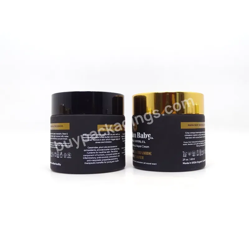 High End 20ml 30ml 50ml Wide Mouth Black Skin Care Cream Packaging Glass Jar With Golden Cap