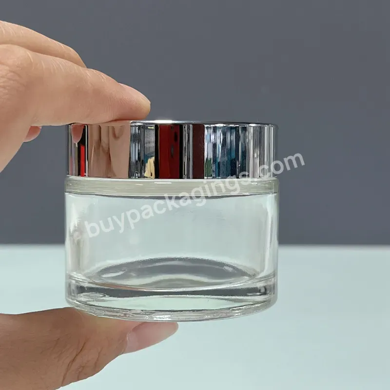 High End 30ml 50ml Wide Mouth Clear Skin Care Cream Packaging Glass Jar With Silver Cap For Cosmetics